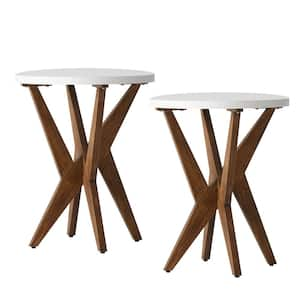 20 in. White Round Smooth Top Solid Wood End Table with Crossed Legs and Sturdy 4-Leg Base (Set of 2)