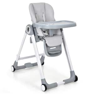 Grey Baby Folding Convertible High Chair w/Wheel Tray Adjustable Height Recline
