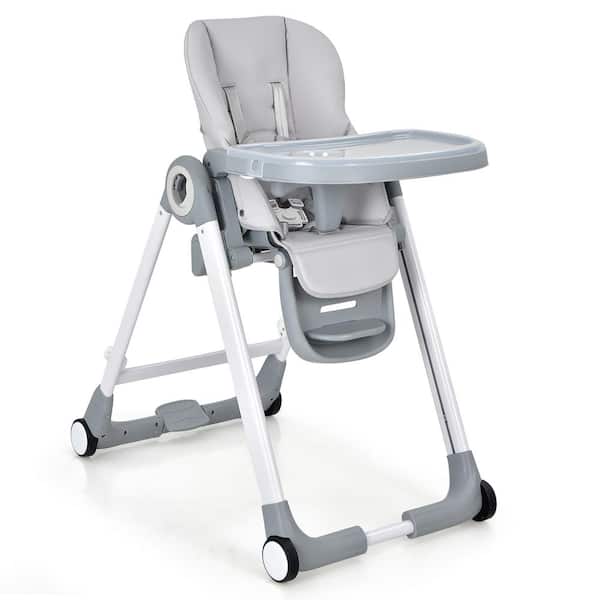 Costway Grey Baby Folding Convertible High Chair w/Wheel Tray Adjustable Height Recline