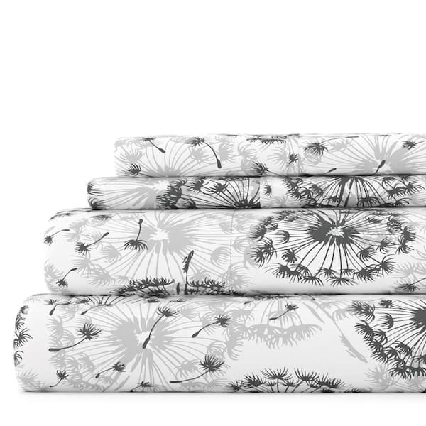 Becky Cameron Home Collection 4-Piece Gray Floral Microfiber King Sheet Set