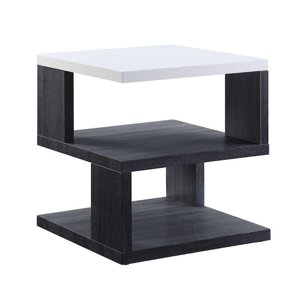 Benjara 22 in. Gray and White Rectangle Wood End Table with 2 Open Bottom Shelves