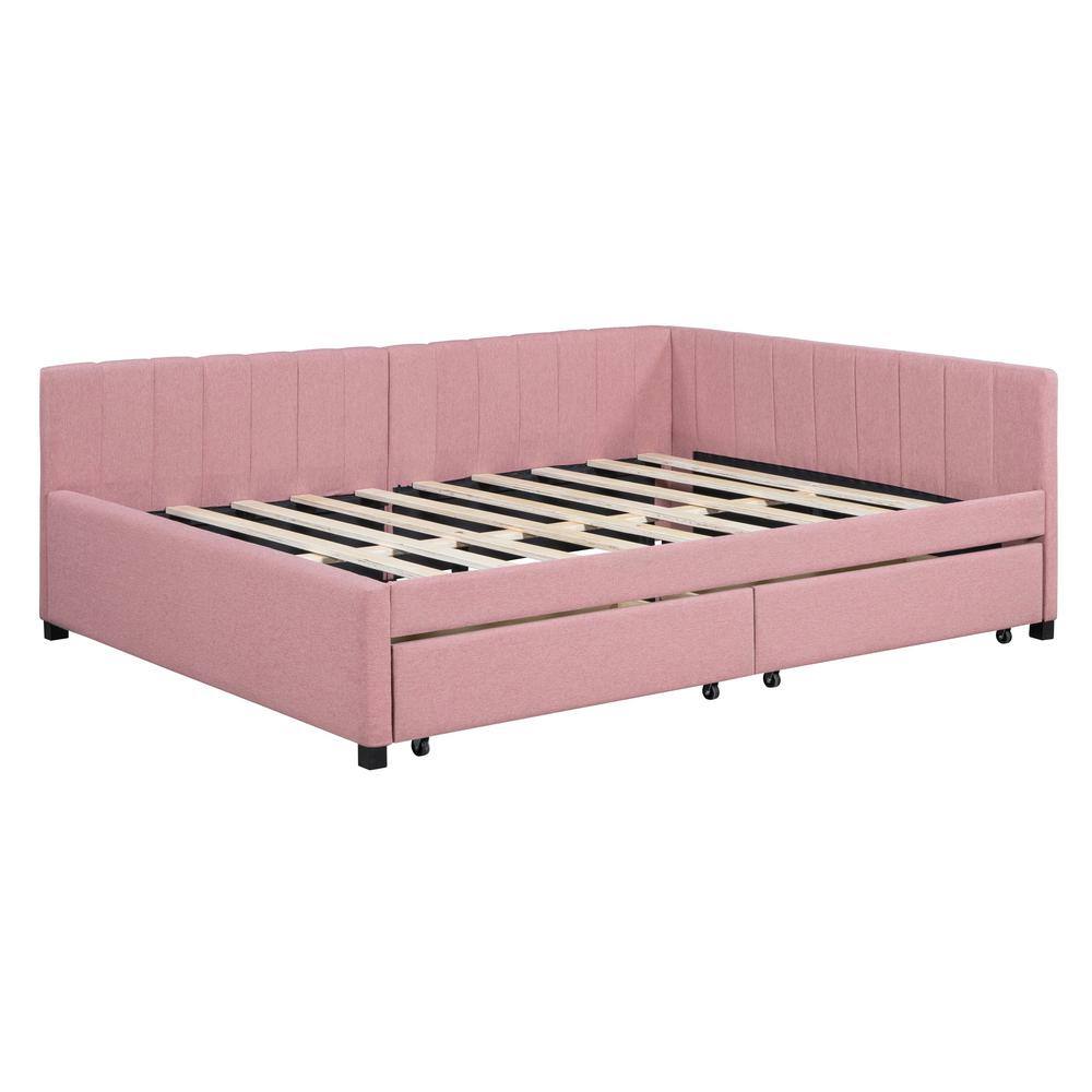 Harper & Bright Designs Pink Full Size Upholstered Wood Daybed with ...