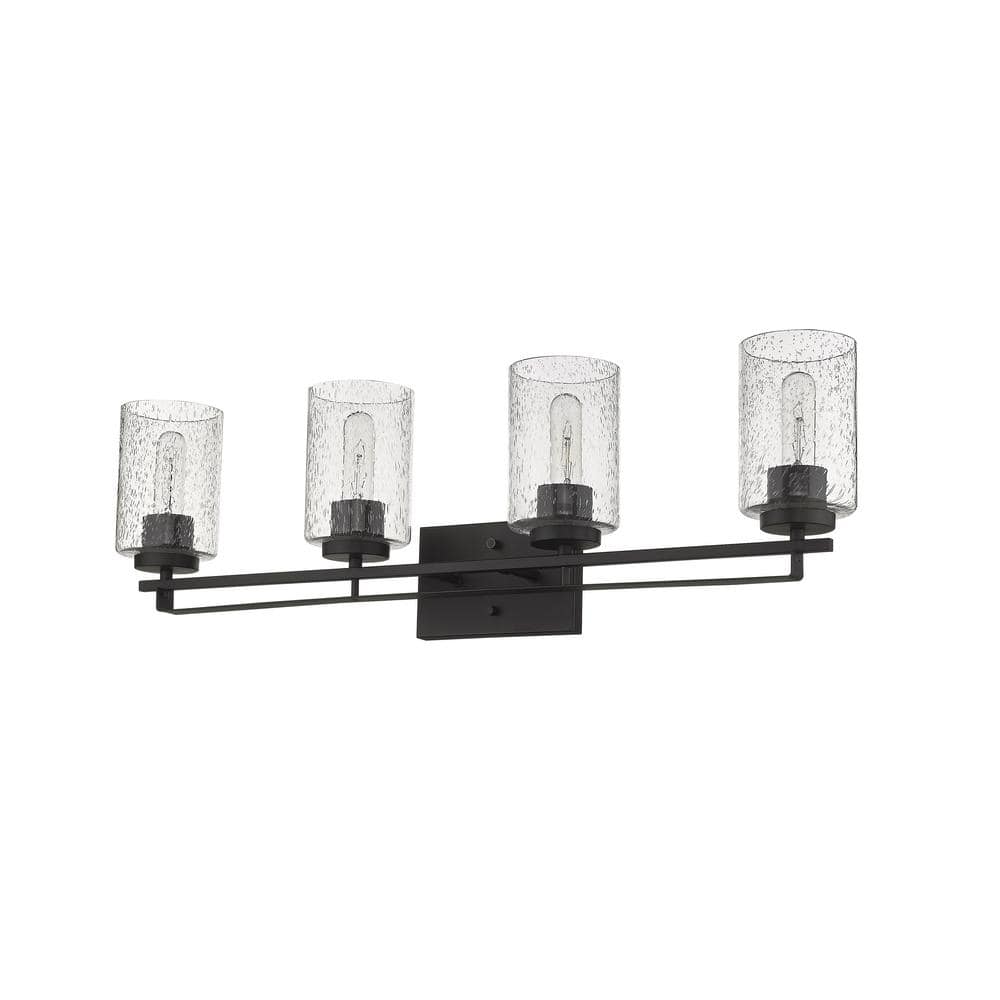 Bronze Orella 4-Light Cylinder Vanity Light with Seedy Glass