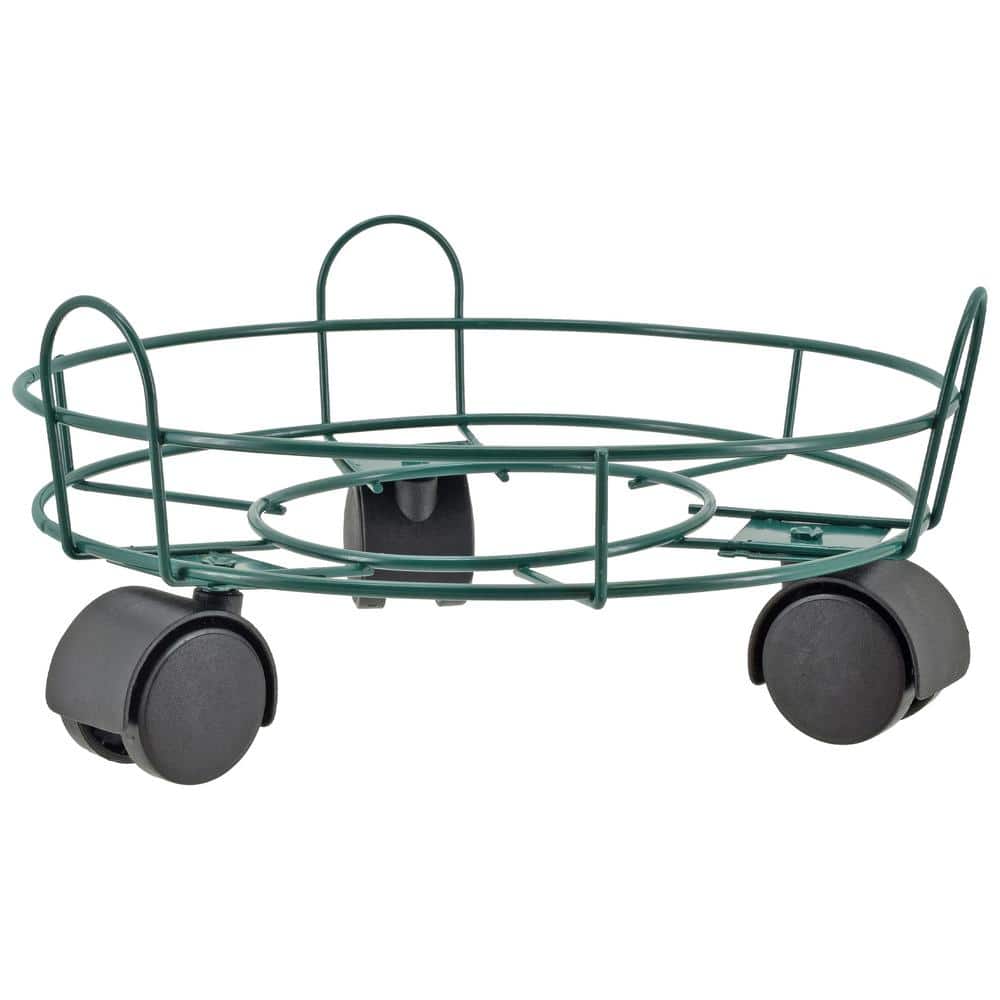 10-Inch Green Metal Plant Caddy with Wheels