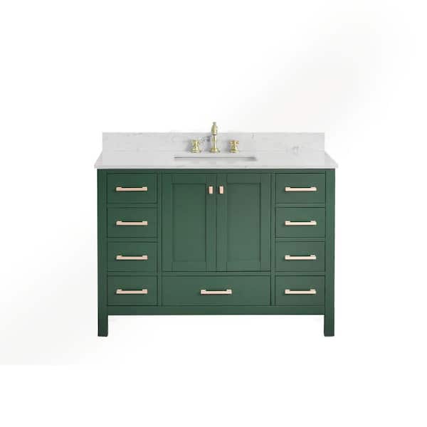 Bath Mist 48 in. W Single Sink Freestanding Bath Vanity in Green with White Engineered Top