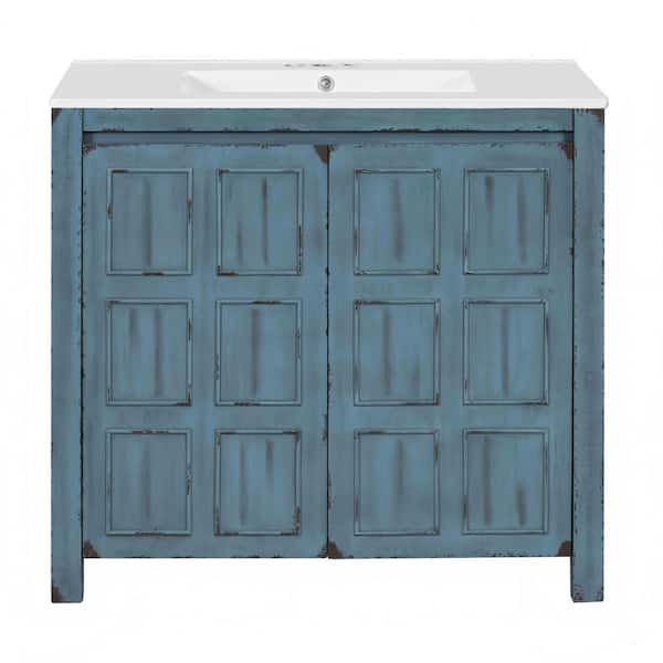 36 in. W x 18.3 in. D x 34 in. H Single Sink Bath Vanity in Retro Blue with White Ceramic Top