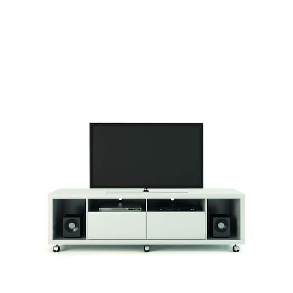 Manhattan Comfort Cabrini 71 in. White Gloss Particle Board TV Stand with 2 Drawer Fits TVs Up to 60 in. with Cable Management