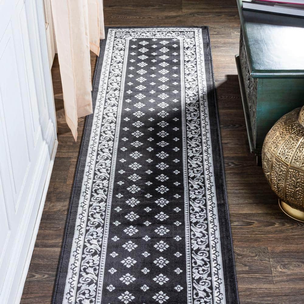 JONATHAN Y Acanthus Black/Gray 2 ft. x 8 ft. French Border Runner Rug ...