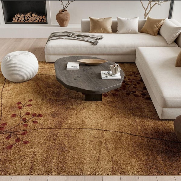 Somerset Latte 9 ft. x 12 ft. Botanical Contemporary Area Rug