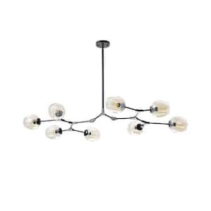 8-Light Amber Modern Linear Chandelier with Black Adjustable Arms and Glass Shades