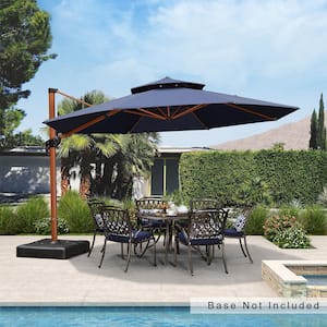 13 ft. Octagon All-aluminum 360° Rotation Wood pattern Cantilever Offset Outdoor Patio Umbrella in Navy Blue