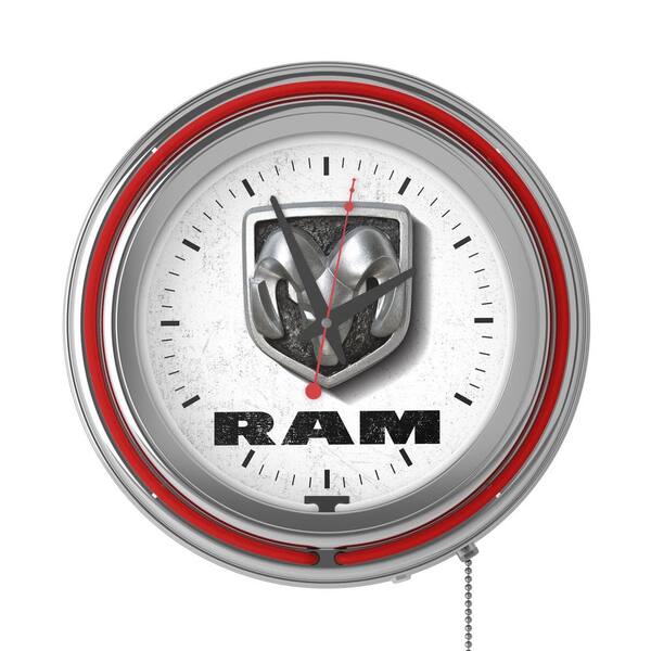 RAM Neon Wall Clock Logo White and Red with Pull Chain-Pub Garage