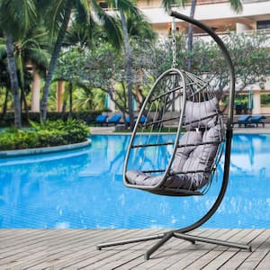 78 in. Wicker Aluminum Patio Swing Chair with Gray Cushion