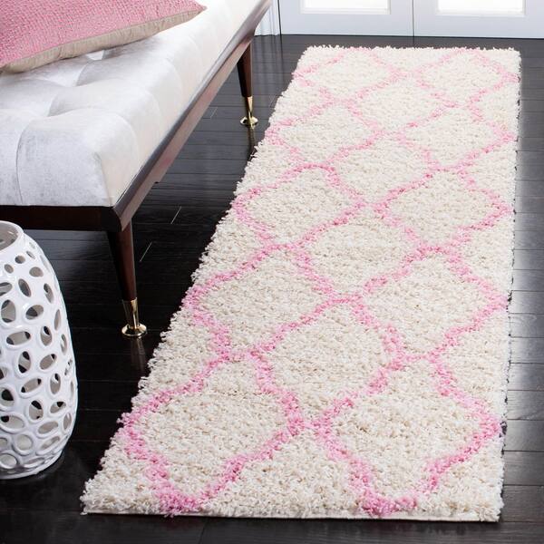 Sgd-Dallas Shag 2 x 10 Ivory/Light Pink Ogee Runner Rug