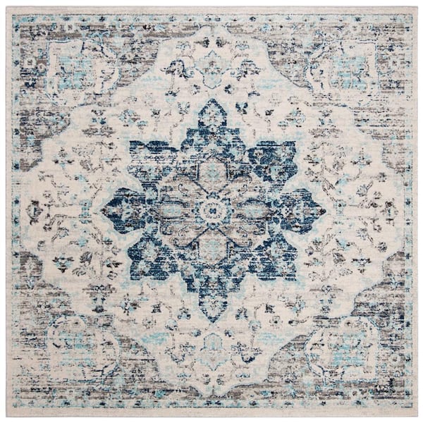 SAFAVIEH Madison Ivory/Navy 7 ft. x 7 ft. Square Border Area Rug