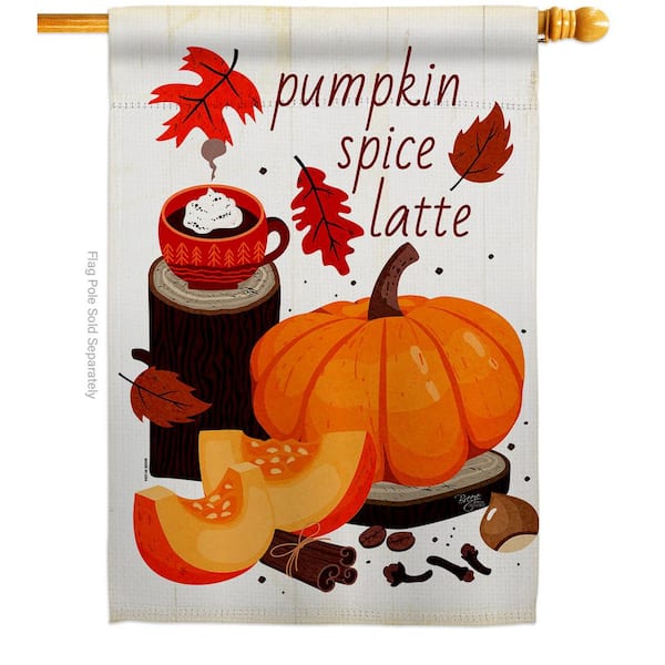 Breeze Decor 28 in. x 40 in. Pumpkin Spice Latte House Flag Double-Sided Readable Both Sides Fall Harvest and Autumn Decorative