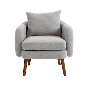 Modern Grey Boucle Upholstered Wooden Frame Accent Arm Chair with Cushion and Pillow