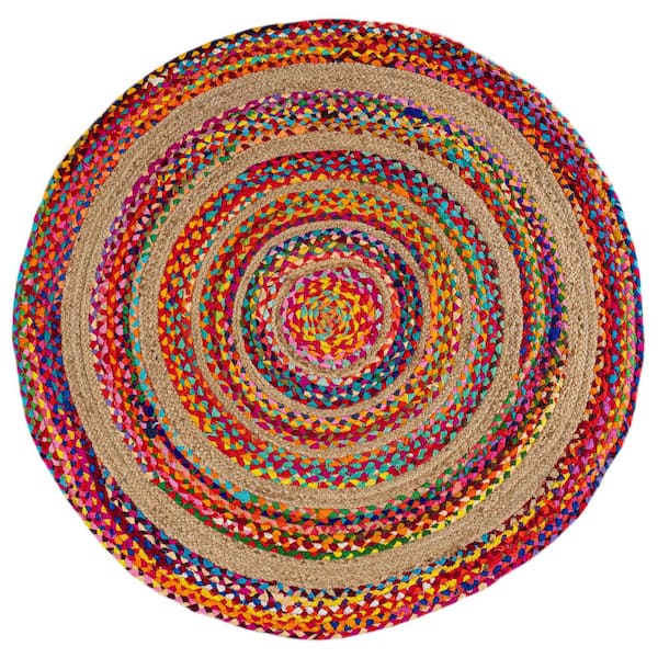 Isla Round Boho Braided Rag & Jute Multi/Natural 7' Round Area Rug
