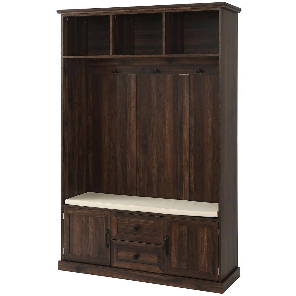 Tiger Wood Hall Tree with Bench and Storage Cabinet Entryway Bench with ...