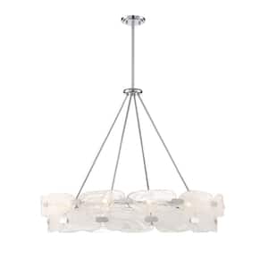 Vasare 38 in. W x 31 in. H 12-Light Chrome Pendant Light with Marble Glass Ring Shade