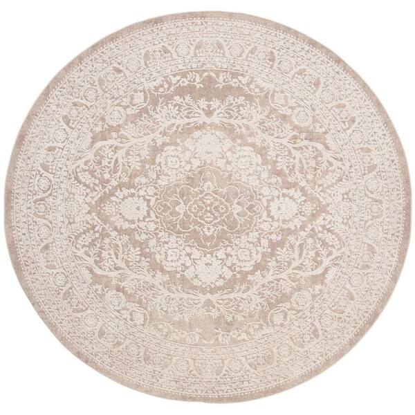 SAFAVIEH Reflection Beige/Cream 7 ft. x 7 ft. Round Border Area Rug