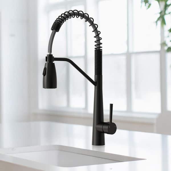 2-Spray Single Handle 20 in. Pull Out Kitchen Faucet with 360° Swivel in Matte Black
