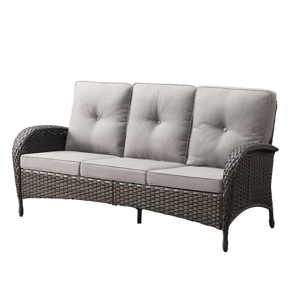 3-Seats Sofa Wicker Outdoor Chaise Lounge , All-Weather Outdoor CushionGuard Couch with Beige Cushions