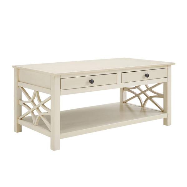 Linon Home Decor Sloane 44 in. White Large Rectangle Wood Coffee Table with Drawers