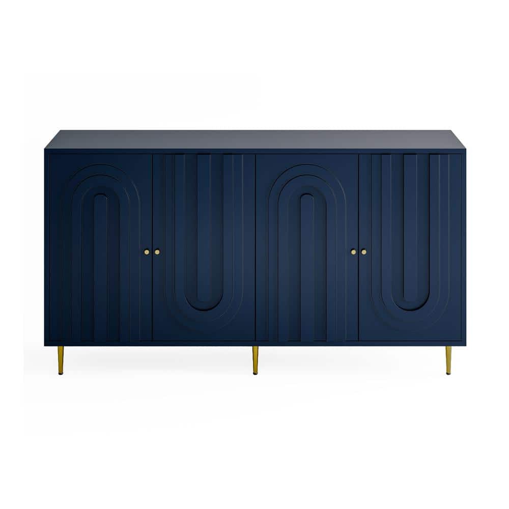 Modern Blue Wood Pantry Organizer, Sideboard Buffet Server Cabinet with 4 D