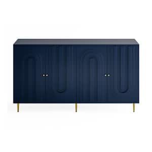 Modern Blue Wood Pantry Organizer, Sideboard Buffet Server Cabinet with 4 Door