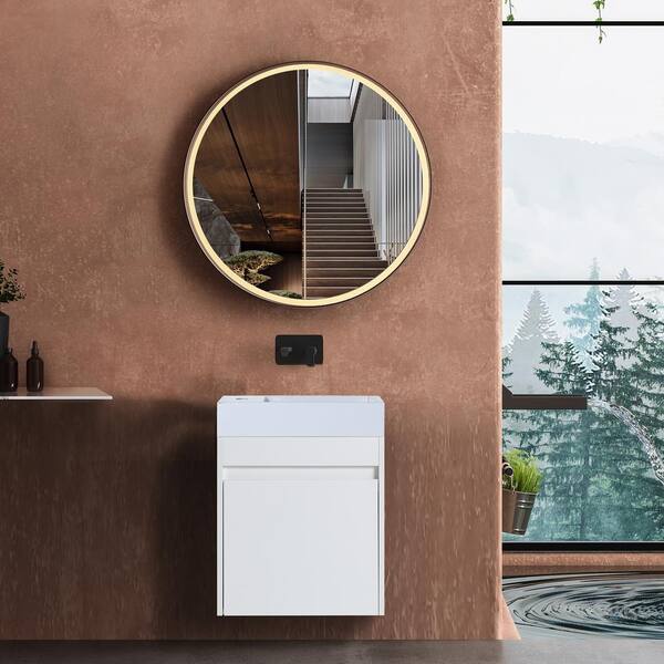 Getpro 18.1 in. W x 10.2 in. D x 22.8 in. H Resin Top Float Mounting Bathroom Vanity in White Grain Cabinet Soft Close Door