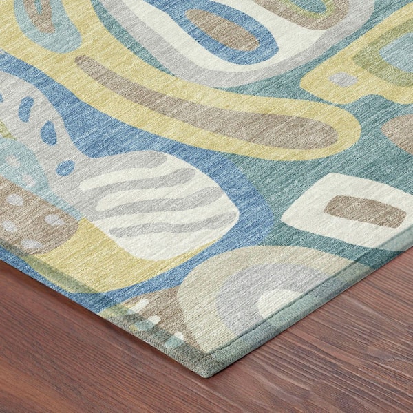 Chantille Machine Washable Indoor/Outdoor Abstract ACN2488 Teal 9 ft. x 12 ft. Area Rug