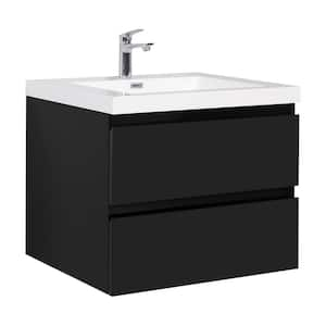 30 in. W x 20 in. D x 22 in. H Wall-Mounted Bath Vanity in Black with Glossy White Cultured Marble Top