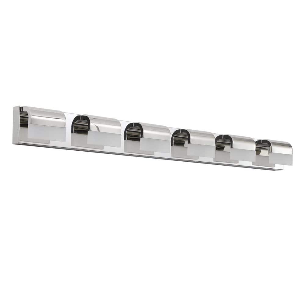 47 in. 6-Lights Chrome Integrated LED Vanity Light Bar with Frosted Acrylic