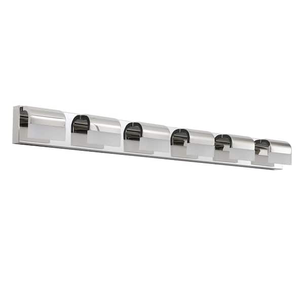 FIRHOT 47 in. 6-Lights Chrome Integrated LED Vanity Light Bar with Frosted Acrylic Shade