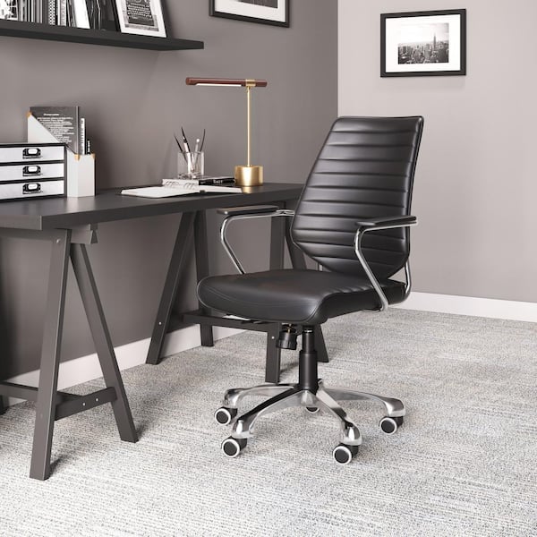 ZUO Enterprise Faux Leather Adjustable Height Office Chair in Black with Arms