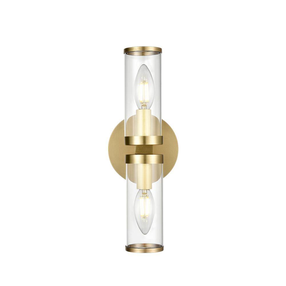 Natural Brass and Clear Glass Cylinder Wall Sconce