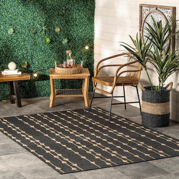 Kiernan Vertical Teardrop Stripe Charcoal 6 ft. 7 in. x 9 ft. Indoor/Outdoor Patio Area Rug