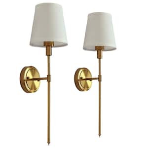 6.3 in. 1-Light Gold Industrial Wall Sconce with White Fabric Shade for Bedroom Bathroom(2 Pack)