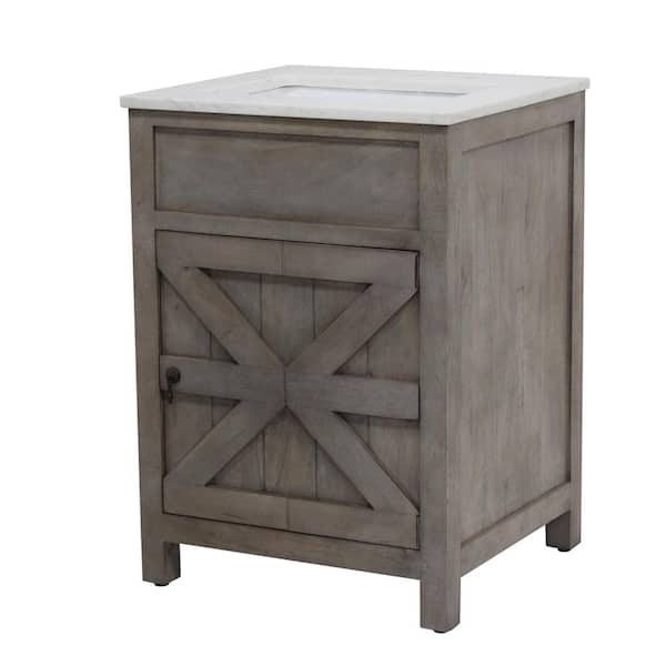 Unbranded 24 in. W x 21 in. D Bath Vanity in White Pigment with Marble Vanity Top in White with White Basin