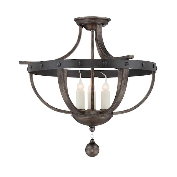 Savoy House Alsace 20 in. W x 17 in. H 3-Light Reclaimed Wood Semi-Flush Mount Ceiling Light