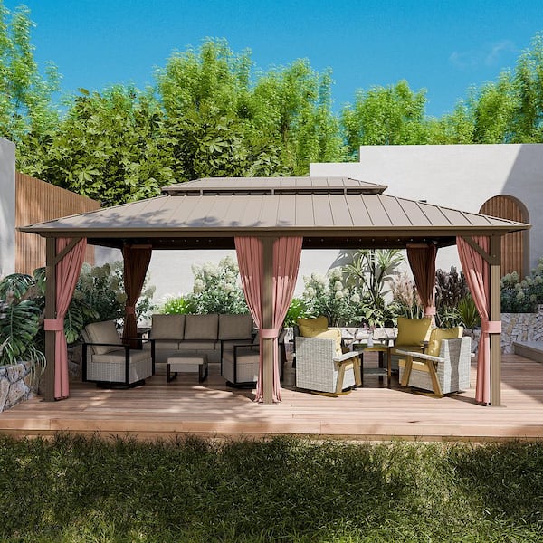 INMITOM 12 ft. x 20 ft. Metal Gazebo With Double Steel Roof, Mosquito Netting and Curtains