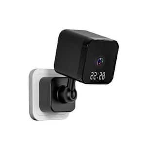 1080p Wireless Wall Plug Indoor Surveillance Security Clock Camera in Black with Built-in 32GB Storage
