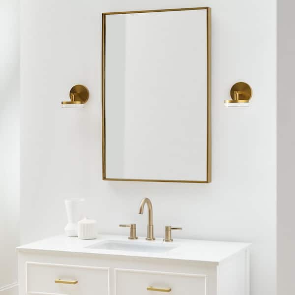 Generation Lighting - Studio Khan 4.8 in. 1-Light Burnished Brass Integrated LED Bathroom Bedroom Wall Vanity Light Silk White Glass Shade