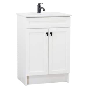 24 in. W x 18.5 in. D x 35.5 in. H Single Bath Vanity in White with White Ceramic Sink Top