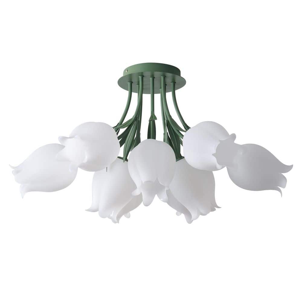 Green Tulip Modern 30.71 in. 9-Light Floral Semi-Flush Mount Nordic Milk Wh