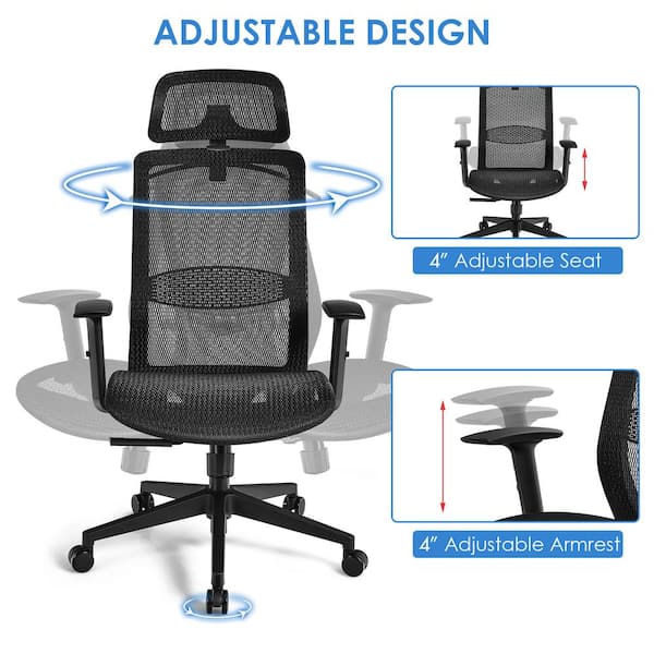 Costway Adjustable Mesh Office Task Chair Heating Lumbar Support Headrest  Black