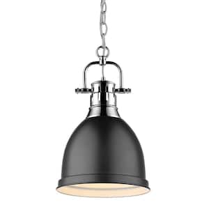 Duncan 1-Light Chrome Pendant and Chain with Matte Black Shade