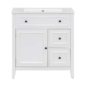 30 in. W x 18 in. D x 33 in. H Single Sink Freestanding Bath Vanity in White with White Ceramic Top