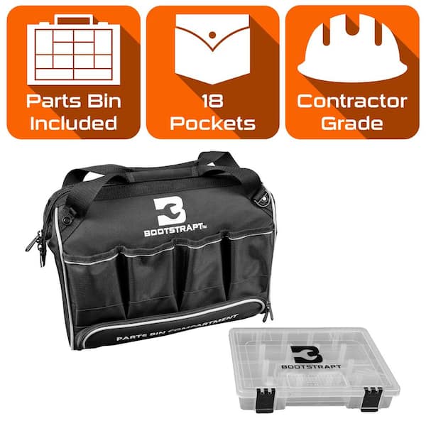BOOTSTRAPT 15 in. Large Mouth Tool Bag with Integrated Parts Bin Compartment
